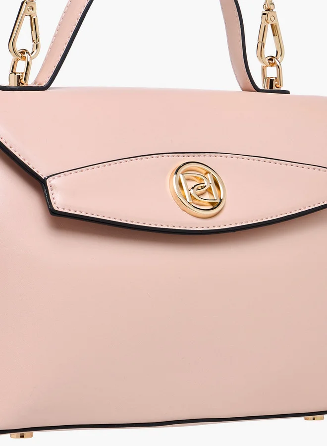 Paprika Solid Satchel Bag with Button Closure