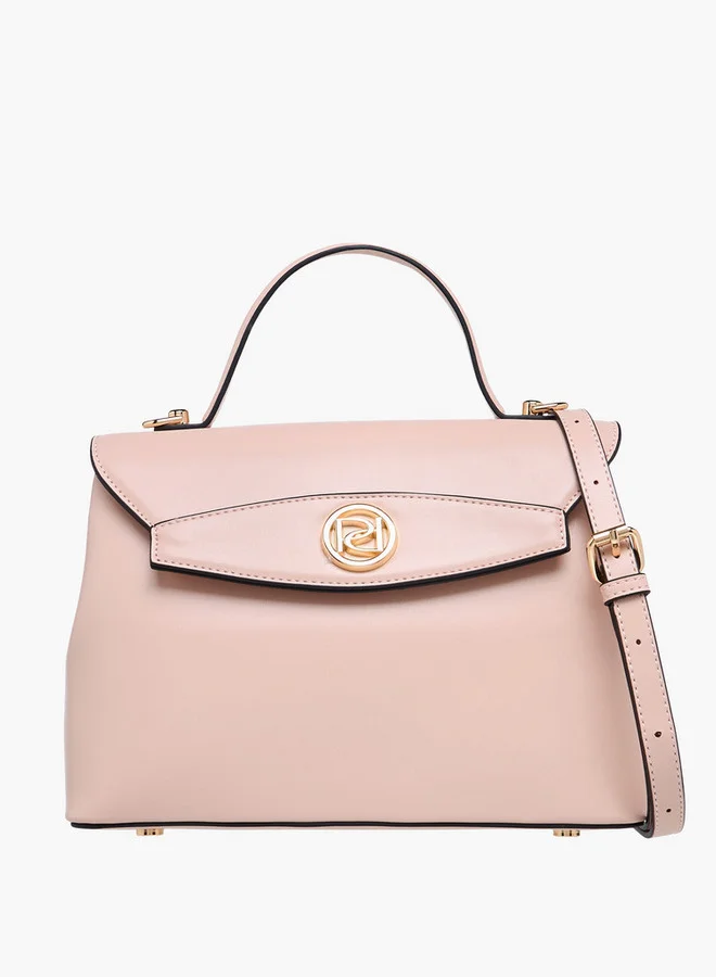 Paprika Solid Satchel Bag with Button Closure