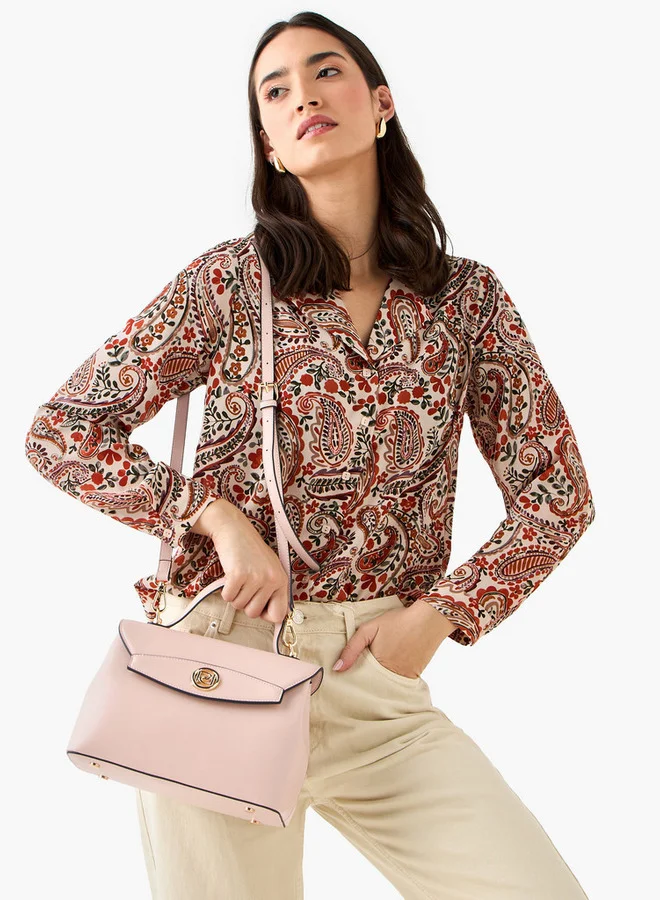 Paprika Solid Satchel Bag with Button Closure