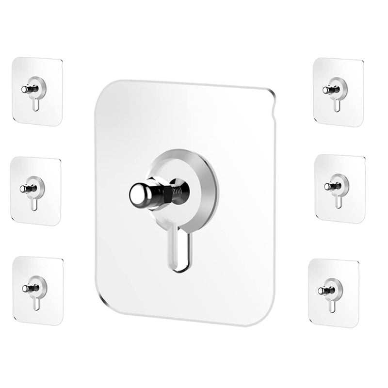 MOHAK 7 Pieces Adhesive Hanging Nails Wall Hook Hanger Heavy Duty Waterproof Seamless Nail Free Screws WoodGlassPlasticMetalStone Silver and Clear - Image 1