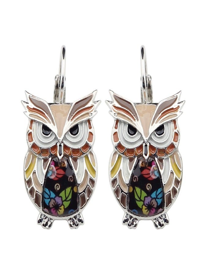 NEWEI Enamel Alloy Anime Owl Parrot Earrings Studs French Clip Dangle Fashion Bird Jewelry For Women Gifts (Brown) - Image 1