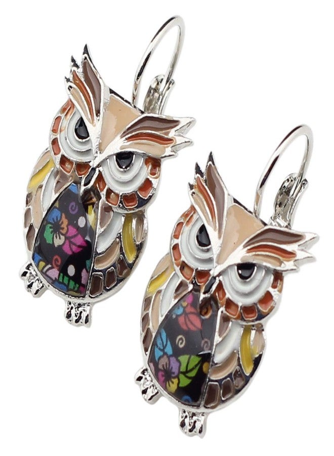 NEWEI Enamel Alloy Anime Owl Parrot Earrings Studs French Clip Dangle Fashion Bird Jewelry For Women Gifts (Brown) - Image 2