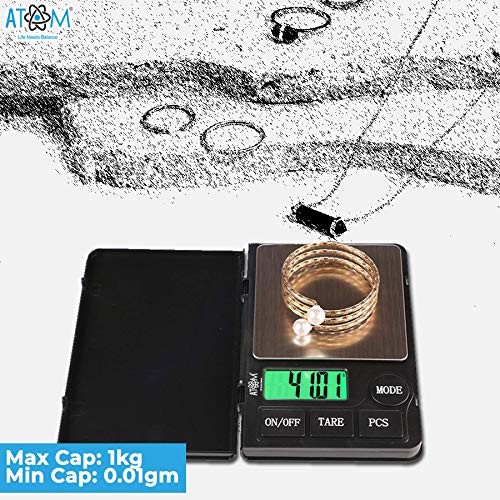 ATOM A 102 Notebook 1kg 1000gram x 001g 10mg Digital Jewellery Weighing Scale Used in Gold Silver ornaments and valuables Weight Measuring machine Compact Portable Weighting Scale for homes and professionals Use for research purpose - Image 2