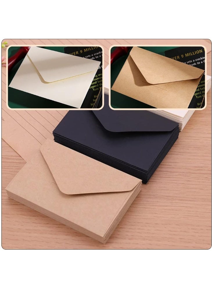 FAYET 60 Pack Mini Kraft Envelopes 7×10.5 cm, Small Blank Envelopes in 3 Colors, Gift Card Envelopes for Weddings, Invitations, Cash, Business Cards (60 PCS, Black & Brown & White) - Image 3