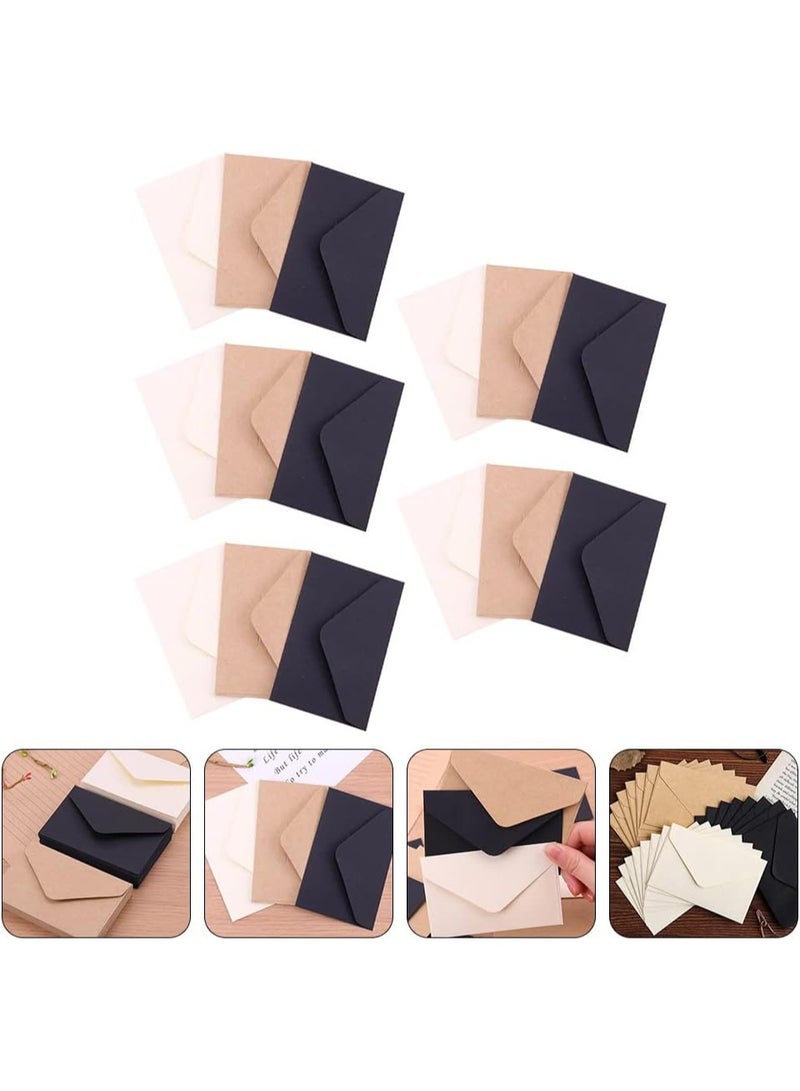 FAYET 60 Pack Mini Kraft Envelopes 7×10.5 cm, Small Blank Envelopes in 3 Colors, Gift Card Envelopes for Weddings, Invitations, Cash, Business Cards (60 PCS, Black & Brown & White) - Image 2