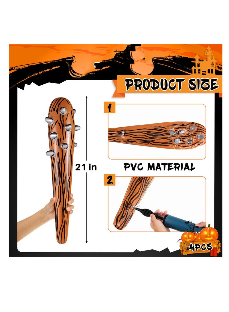 SYOSI SYOSI, 4 Pack Inflatable Caveman Clubs, Inflatable Stick for Kids Caveman Cosplay, Wood Grain Wolf Teeth Balloon Sticks, Adult Costume Dress Party Cosplay Prop - Image 2