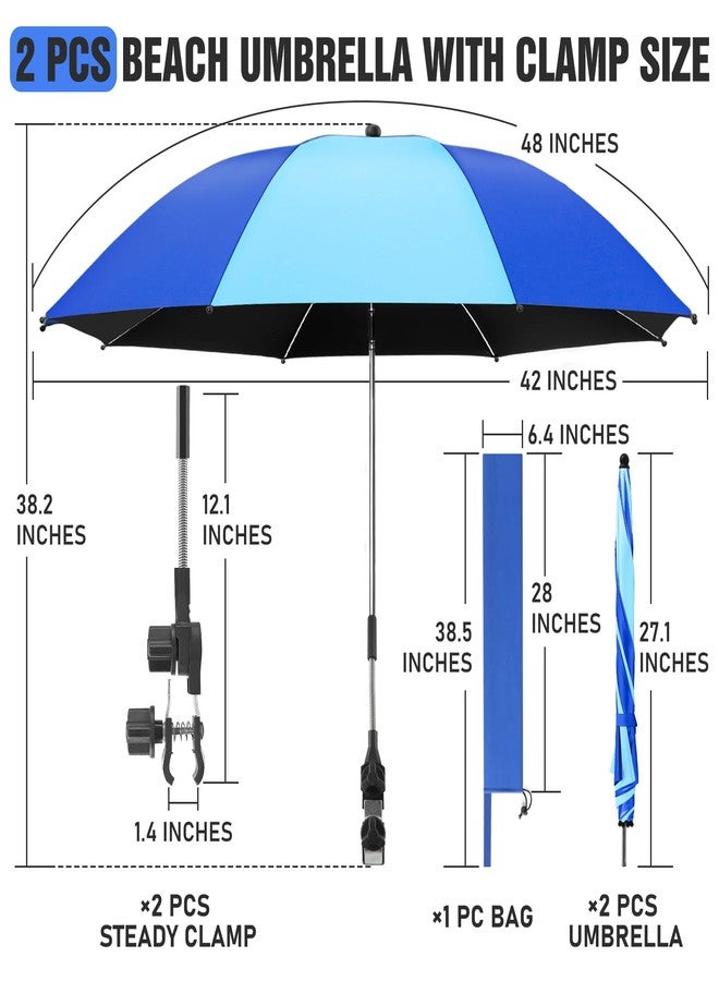 NBtoUS 2 Pack Chair Beach Umbrella with 360 Universal Clamp, UPF50+ Umbrella Outdoor Patio Sun Protection for Chairs, Beach &Patio Use (Azure Blue/Light Azure Blue, Not Include Chair) - Image 4