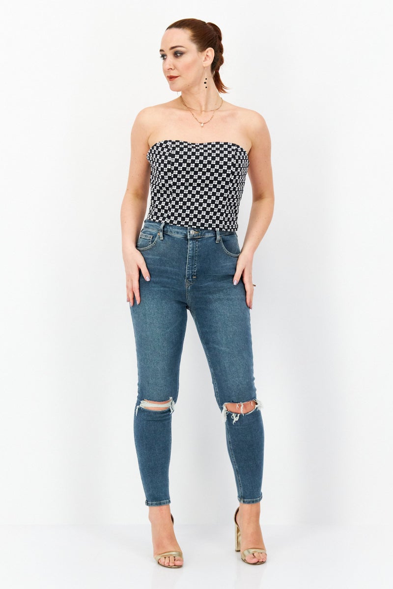 rvca Women Strapless Allover Print Tube Top, White - Image 4