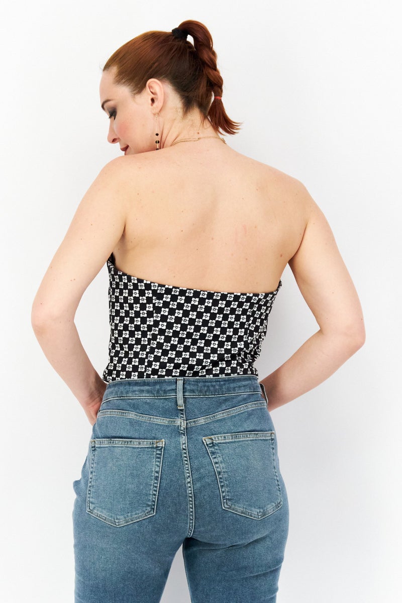 rvca Women Strapless Allover Print Tube Top, White - Image 2