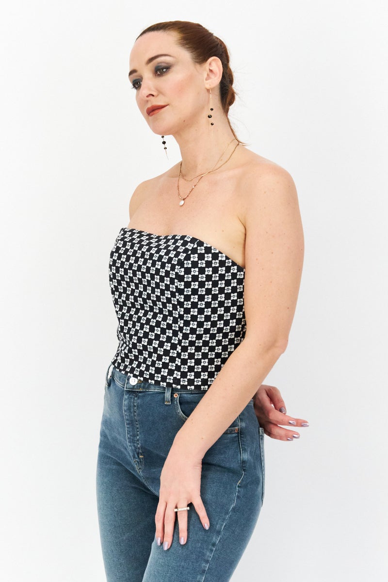 rvca Women Strapless Allover Print Tube Top, White - Image 3