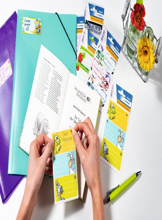 HERMA 1906 Book Labels for Writing on Painting, 9 Pieces, 76 x 35 mm, Self-Adhesive Lined Book Stickers for School, Kids, Girls, Boys, Multicolour Book Labels Stickers, Colourful - Image 4