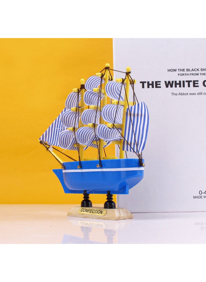 Generic - 14cm Plastic Sailboat Mediterranean Style Creative Desktop Decoration Smooth School Season Cake Dress Up-Color:Plastic 14cm Sailboat Box Wooden Bottom Seat - Image 1