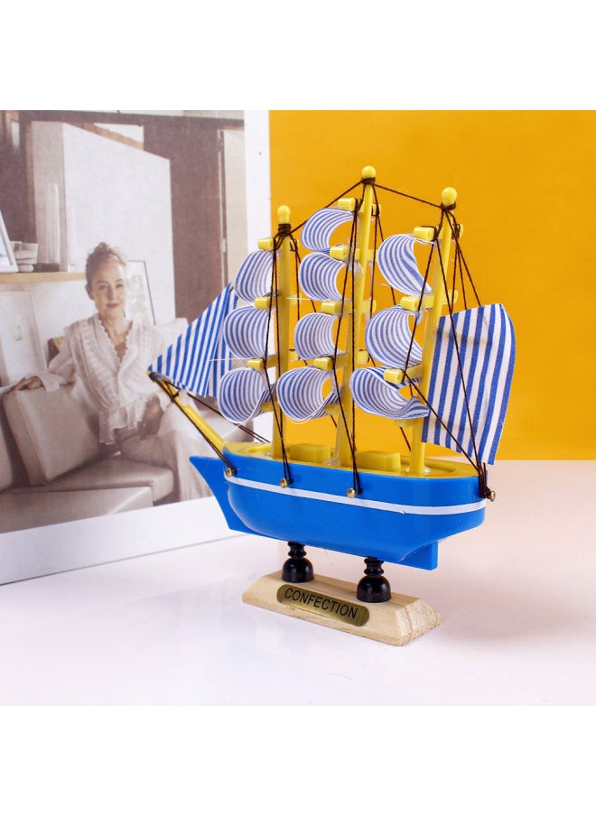 Generic - 14cm Plastic Sailboat Mediterranean Style Creative Desktop Decoration Smooth School Season Cake Dress Up-Color:Plastic 14cm Sailboat Box Wooden Bottom Seat - Image 1