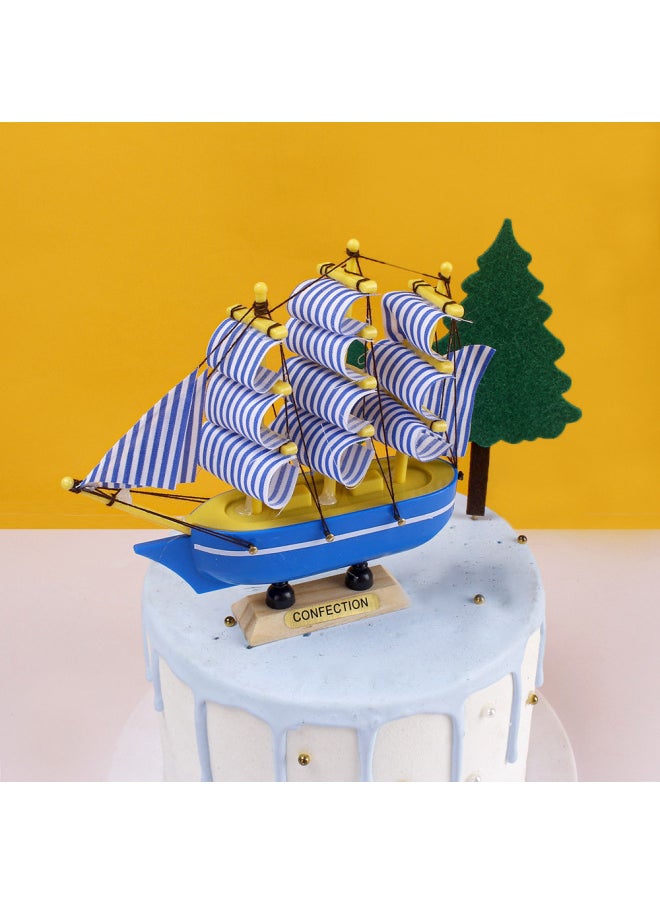 Generic - 14cm Plastic Sailboat Mediterranean Style Creative Desktop Decoration Smooth School Season Cake Dress Up-Color:Plastic 14cm Sailboat Box Wooden Bottom Seat - Image 1