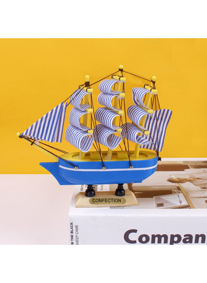 Generic - 14cm Plastic Sailboat Mediterranean Style Creative Desktop Decoration Smooth School Season Cake Dress Up-Color:Plastic 14cm Sailboat Box Wooden Bottom Seat - Image 1