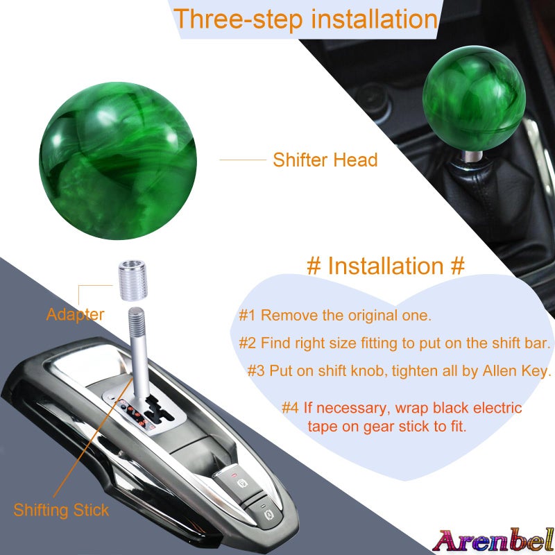 Arenbel Shifter Ball Car Shift Knob Stick Round Gear Lever Handle Fit Most Manual Automatic Vehicles, Green - Image 4