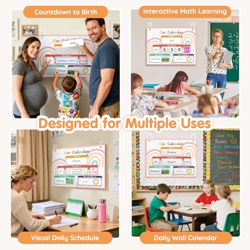 AKAYOK Classroom Calendar Pocket Chart with 70 Cards - Circle Time Calendar 2024-2028 with 2 Storage Pockets, Kids Calendar Perfect for Preschool and Homeschool Learning - Image 4
