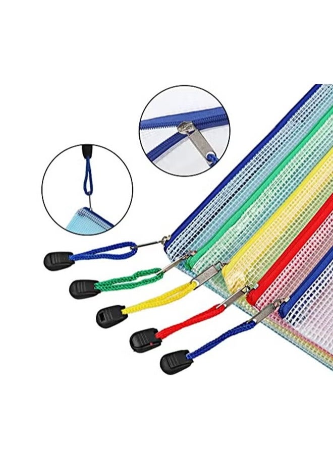 Generic 10pcs Mesh Zipper File Bags Mesh Zipper Pouch, Waterproof Zipper Bags, 5 Colors A4 Size Plastic Document Pouch for Travel Storage, School Supplies, Office Appliances  - Image 2