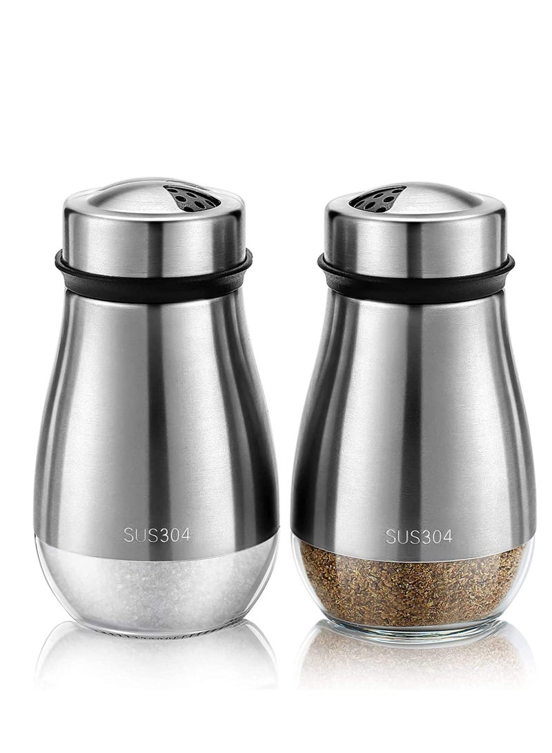 Salt and Pepper Shakers Set - Shaker with Adjustable Pour Holes - 304 Stainless Steel Glass Spice Dispenser Refillable Perfect for Black, Kosher, and Sea Salts - Seasoning 2pcs  - Image 1