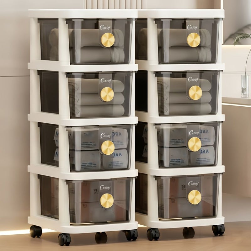 Transparent 4 Layer Foldable Rolling Bathroom Storage Cart With Wheels - Image 1