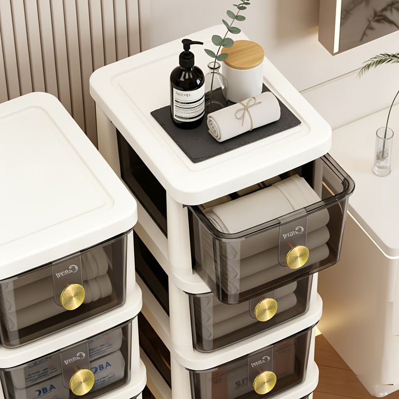 Transparent 4 Layer Foldable Rolling Bathroom Storage Cart With Wheels - Image 4