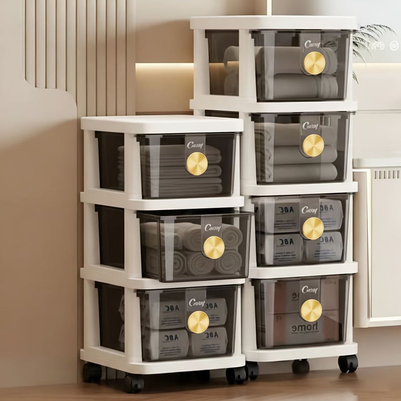 Transparent 4 Layer Foldable Rolling Bathroom Storage Cart With Wheels - Image 3