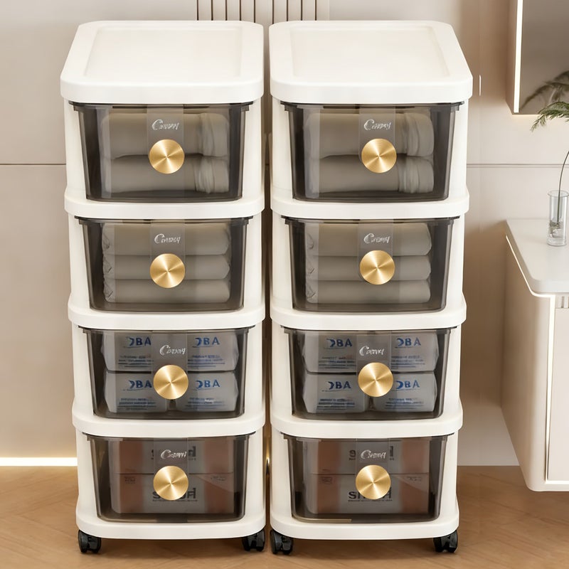 Transparent 4 Layer Foldable Rolling Bathroom Storage Cart With Wheels - Image 2
