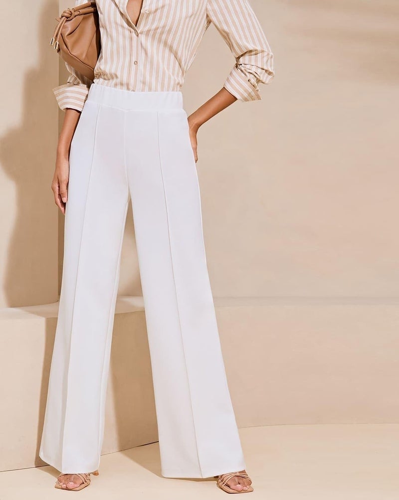 SWADESI STUFF Women’s Retro-Inspired Bell Bottom Pants – High Waist Slim Fit Flared Trousers with Stretch Fabric for Stylish and Comfortable (in, Alpha, S, Regular, Standard, White) - Image 2
