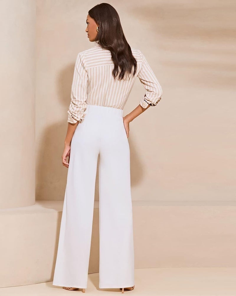 SWADESI STUFF Women’s Retro-Inspired Bell Bottom Pants – High Waist Slim Fit Flared Trousers with Stretch Fabric for Stylish and Comfortable (in, Alpha, S, Regular, Standard, White) - Image 4