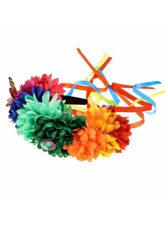 DreamLily Flower Crown Headband Halloween Cinco De Mayo Party Costume Dia de los muertos Headpiece NC25(B-Colorful Ribbon) - Image 4