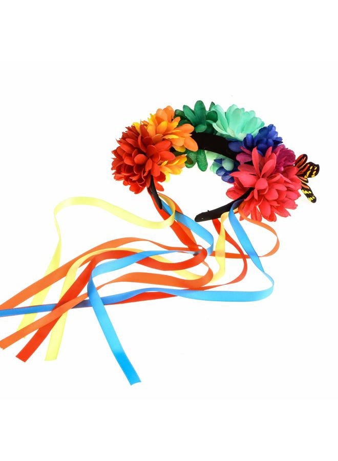 DreamLily Flower Crown Headband Halloween Cinco De Mayo Party Costume Dia de los muertos Headpiece NC25(B-Colorful Ribbon) - Image 3