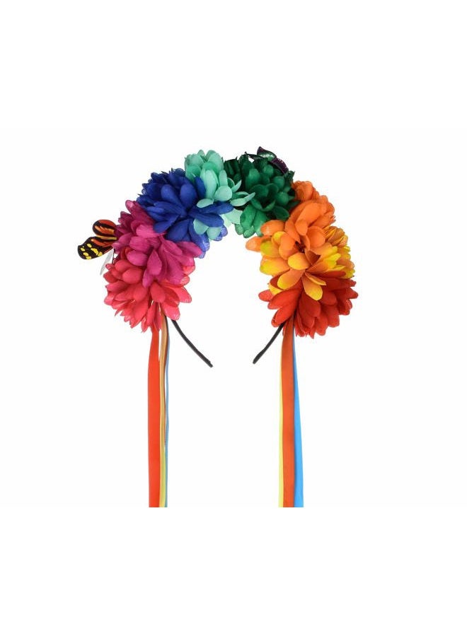 DreamLily Flower Crown Headband Halloween Cinco De Mayo Party Costume Dia de los muertos Headpiece NC25(B-Colorful Ribbon) - Image 1