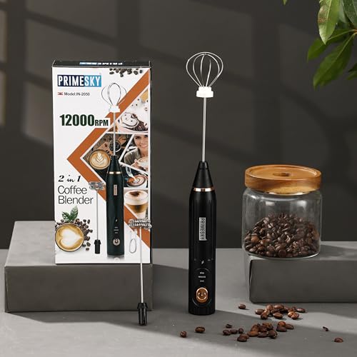 PRIMESKY® Royal Milk Frother Heavy 12000 RPM Coffee frother Electric USB Rechargeable 3-Speed Electric Frother for Coffee with Whisk and Frother Mixer, Stand-up Design - Image 2