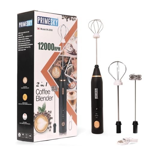 PRIMESKY® Royal Milk Frother Heavy 12000 RPM Coffee frother Electric USB Rechargeable 3-Speed Electric Frother for Coffee with Whisk and Frother Mixer, Stand-up Design - Image 1