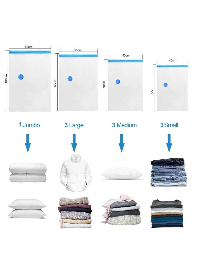 Arabest Vacuum Storage Bags, Space Saver Bags with hand Pump, Reusable Compression Seal Bags for Travel, Bedding, Clothes, Curtains, Pillows (Size: Jumbo, Large, Medium, Small)  - Image 5