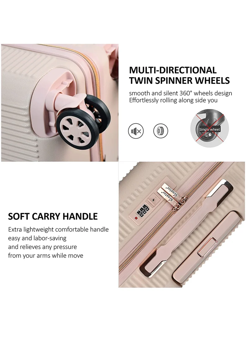 SENATOR Hard Case Trolley Luggage Set For Unisex ABS Lightweight 4 Double Wheeled Suitcase With Built In TSA Type lock A5123 Set Of 3 Milk Pink