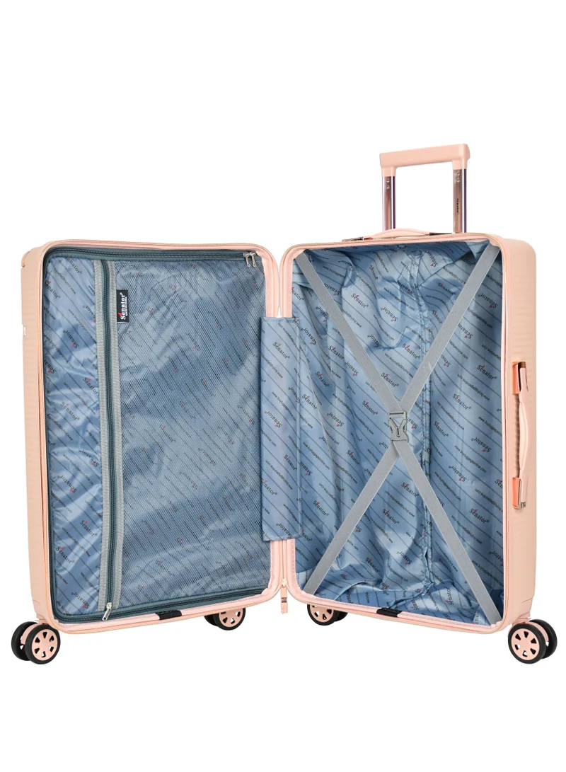 SENATOR Hard Case Trolley Luggage Set For Unisex ABS Lightweight 4 Double Wheeled Suitcase With Built In TSA Type lock A5123 Set Of 3 Milk Pink