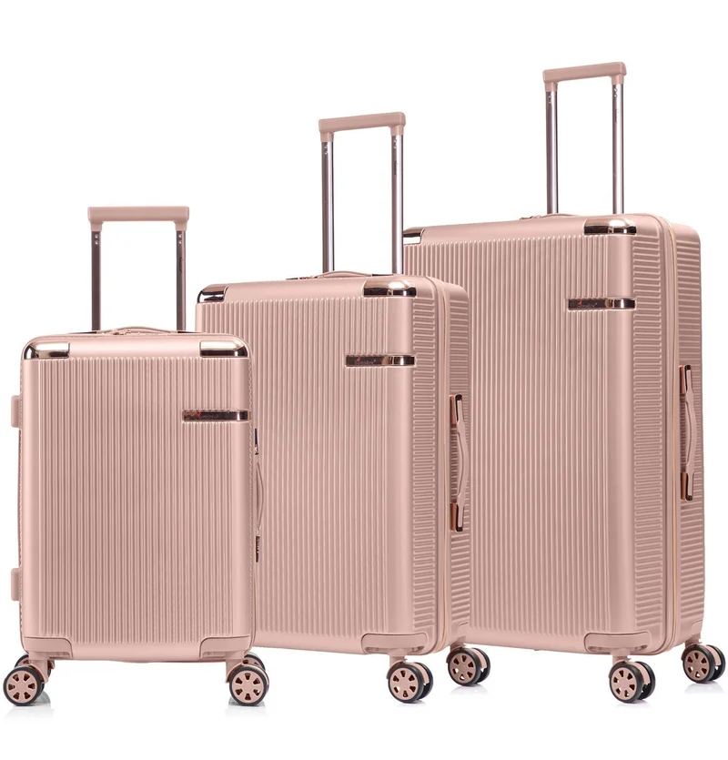 سيناتور حقيبة سفر بعجلات صلبة للجنسين خفيفة الوزن من  بعجلات مزدوجة مع قفل  مدمج، مجموعة من  قطع، لون وردي حليبي