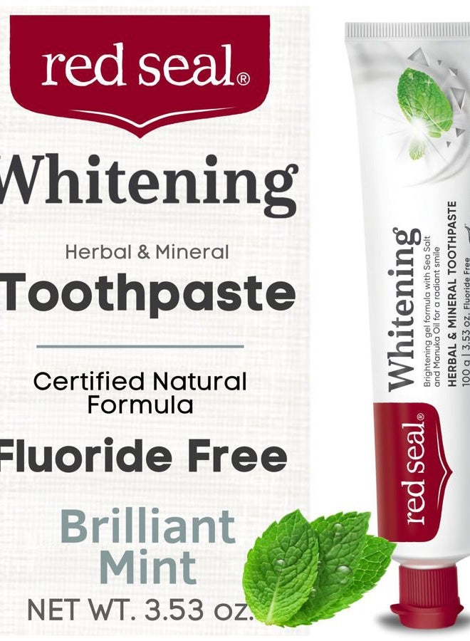 Red seal Fluoride Free Whitening Toothpaste - Mint - Vegan Friendly, Cruelty Free, No Synthetic Colors or Artificial Flavors, NATRUE Certified Natural Ingredients, Paraben & SLS Free, 3.53 oz - Image 1