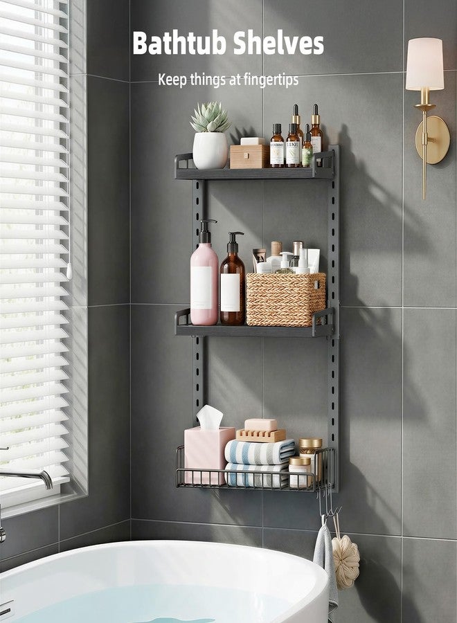Kalrin 3 Tier Bathroom Shelves Over Toilet - Wall Mounted Floating Shelves with Drain Basket, Toilet Paper Storage, Height Adjustable Over The Toilet Storage, Pure Black - Image 3