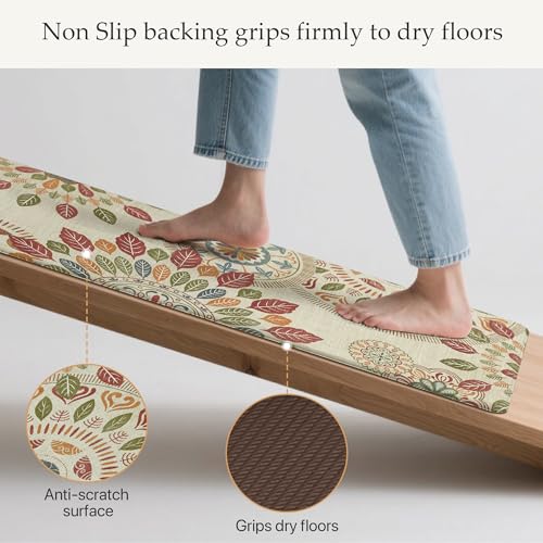 GENIMO Kitchen Mats for Floor 2PCS, Cushioned Kitchen Rugs Non Slip Washable, Farmhouse Anti Fatigue Mat Waterproof, Comfort Standing Mat Rug for Office, Home, Laundry, 17.3"x47"+17.3"x30", Beige&Red - Image 4