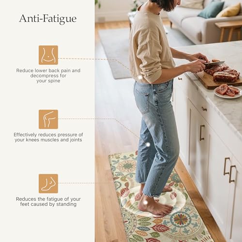 GENIMO Kitchen Mats for Floor 2PCS, Cushioned Kitchen Rugs Non Slip Washable, Farmhouse Anti Fatigue Mat Waterproof, Comfort Standing Mat Rug for Office, Home, Laundry, 17.3"x47"+17.3"x30", Beige&Red - Image 3