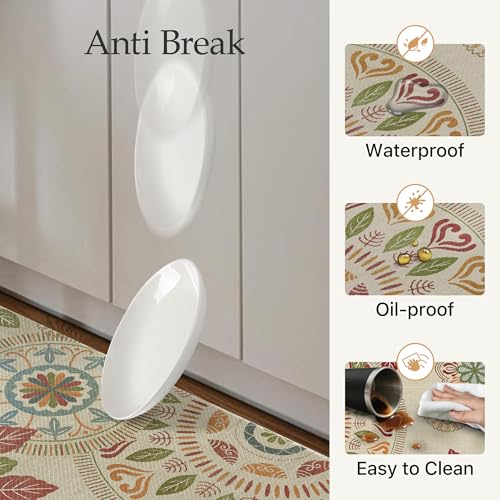 GENIMO Kitchen Mats for Floor 2PCS, Cushioned Kitchen Rugs Non Slip Washable, Farmhouse Anti Fatigue Mat Waterproof, Comfort Standing Mat Rug for Office, Home, Laundry, 17.3"x47"+17.3"x30", Beige&Red - Image 5