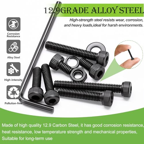 mxuteuk M2 Screws Assortment,M2 x 4/6/8/10/12/16/20mm Hex Socket Head Cap Screws Bolts Nuts Kit, 520PCS 12.9 Grade Alloy Steel Assorted Screws Small Metric Screws Suitable for 3D Printer DIY - Image 5