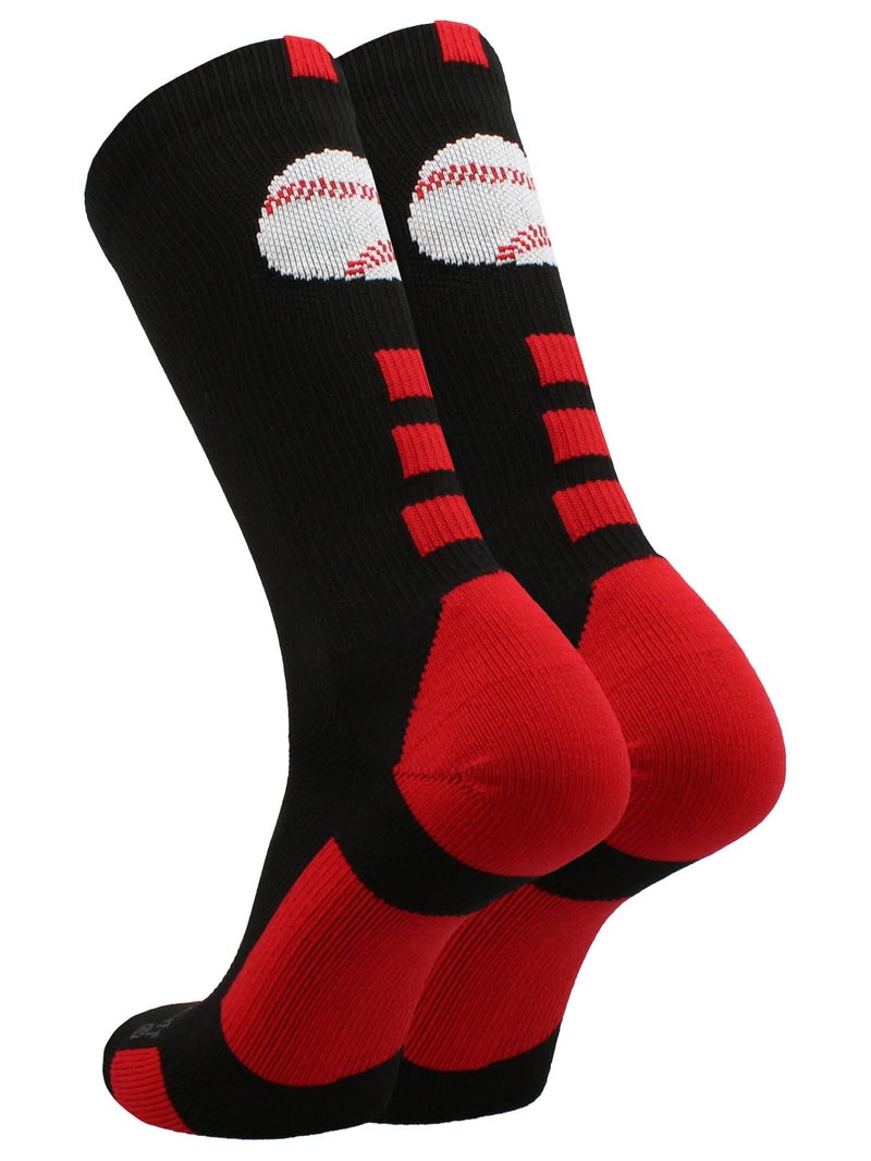 MadSportsStuff Baseball Logo Crew Socks (Black/Red, Small) - Image 5