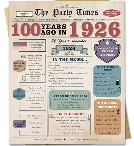 Zyulin 100th Birthday Card for Men Women, Retro Birthday Gifts for 100 Year Old Man Woman, 100th Bday Decorations for Grandpa Grandma - Image 1