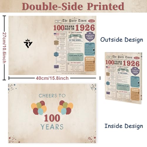 Zyulin 100th Birthday Card for Men Women, Retro Birthday Gifts for 100 Year Old Man Woman, 100th Bday Decorations for Grandpa Grandma - Image 3
