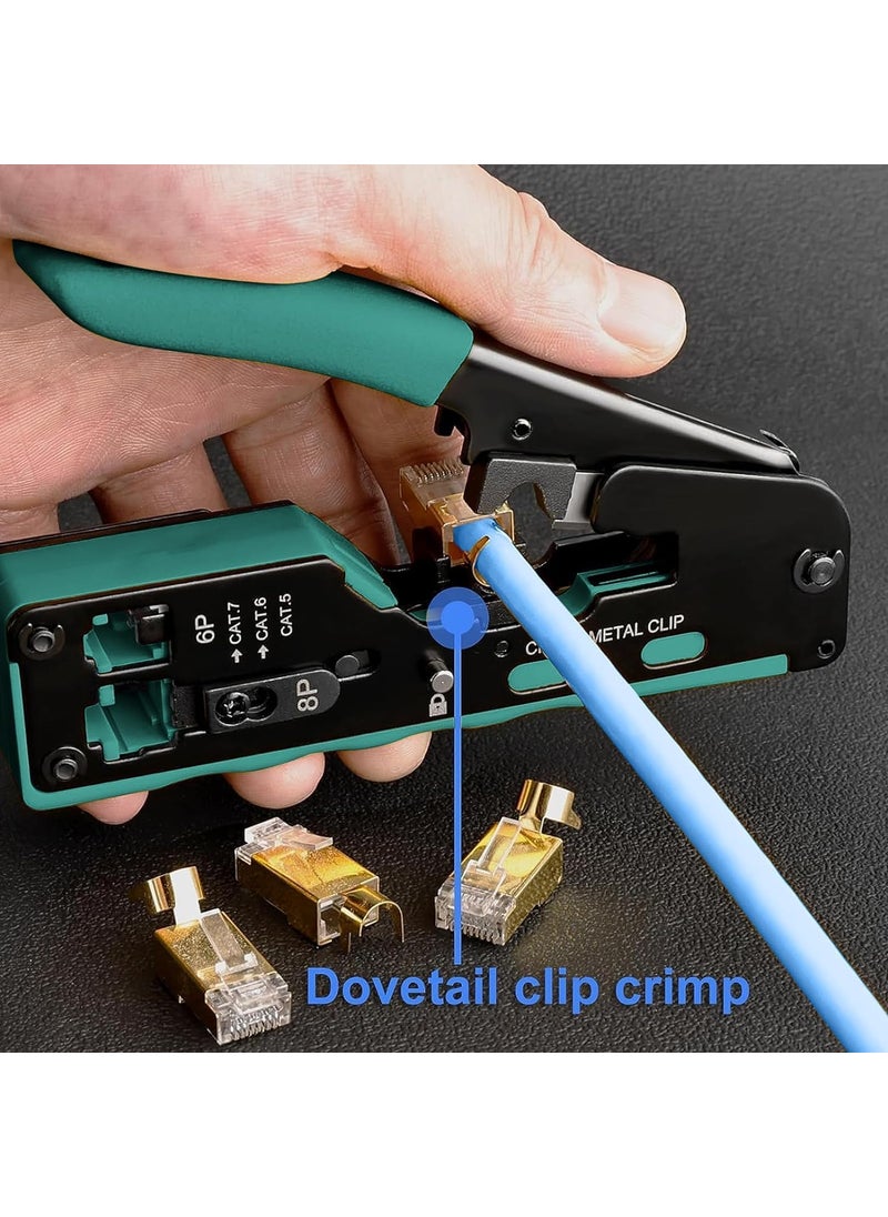 XIKKART XIKKART RJ45 Crimping Tool Kit Passthrough Cat7 Cat6A Cat6 Cat5E Cat5 RJ45 Ethernet Crimp Tool with 10PCS Cat7 Pass Through Connectors 10PCS Cat6 Pass Through Connectors 10PCS Covers Combo Kit  - Image 3
