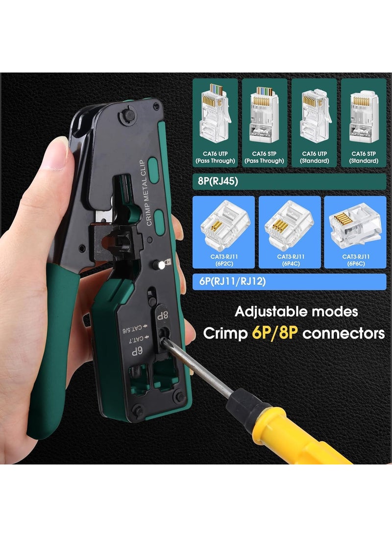 XIKKART XIKKART RJ45 Crimping Tool Kit Passthrough Cat7 Cat6A Cat6 Cat5E Cat5 RJ45 Ethernet Crimp Tool with 10PCS Cat7 Pass Through Connectors 10PCS Cat6 Pass Through Connectors 10PCS Covers Combo Kit  - Image 4