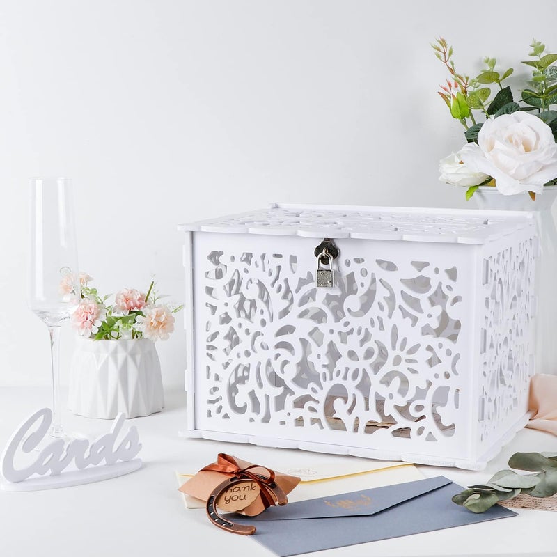 OurWarm White Wedding Card Box with Lock, PVC Gift Card Box for Wedding Decorations for Reception, Money Gift Boxes for Party Reception Anniversary Bridal Baby Shower Decorations - Image 4